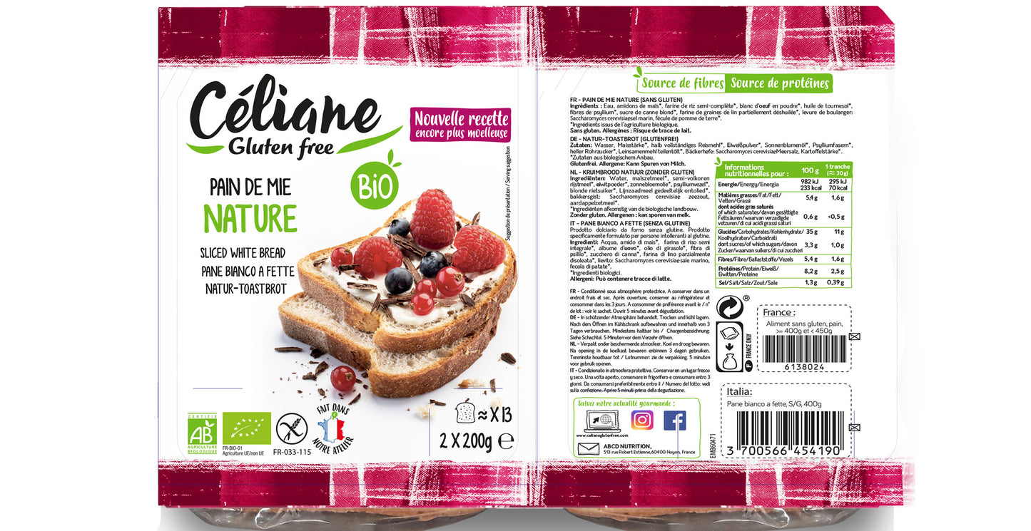 Pain de mie nature | Sans gluten - Céliane