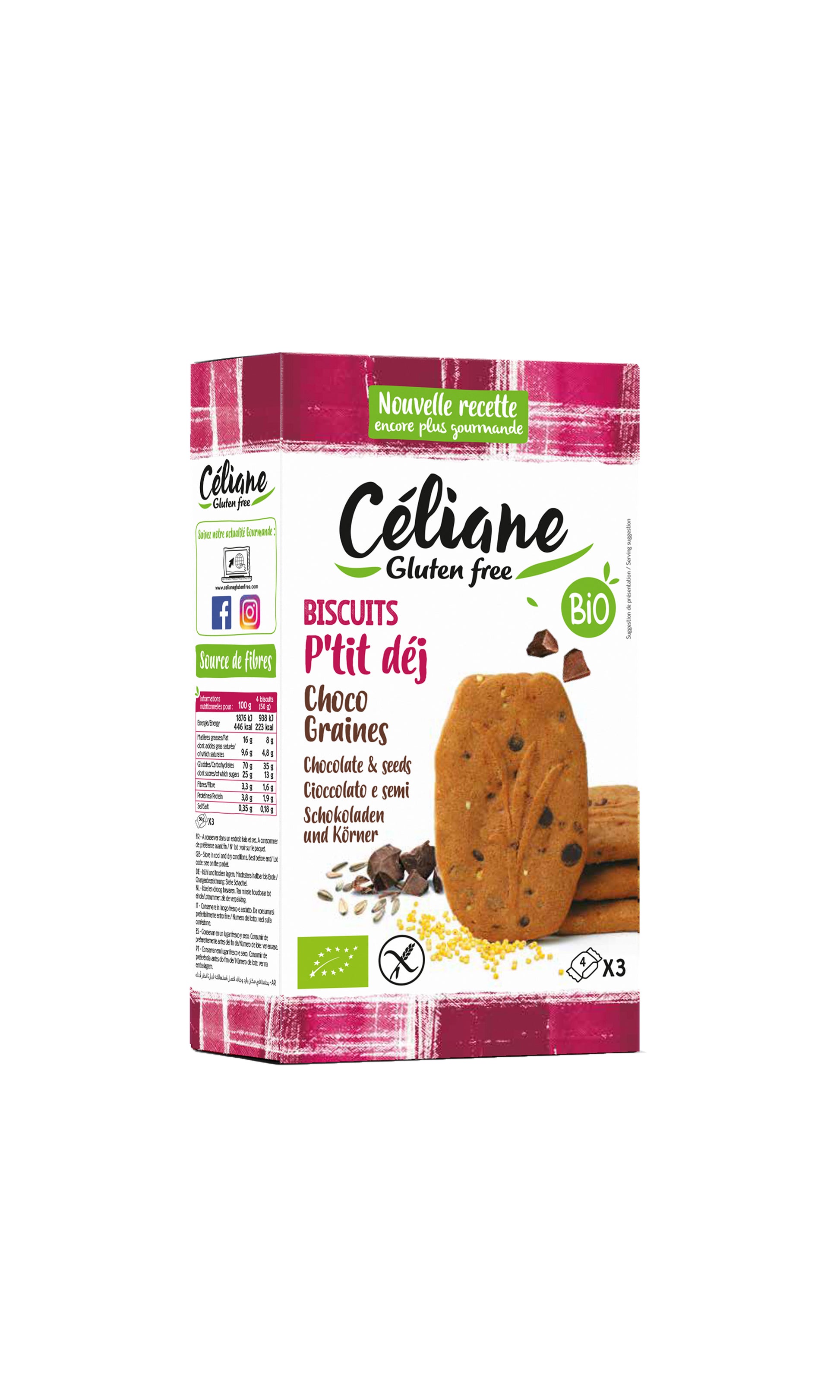 Biscuits petit dej cacao graines sans gluten Céliane
